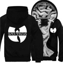 (Black,XL)Wutang Print Unisex Winter Hoodie Reißverschluss dicker Mantel Fleecejacke Sweatshirt