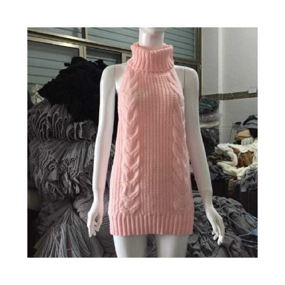 (Pink,XL)Pull sexy dos nu femme pull sans manches col roulé pull cadeau robe