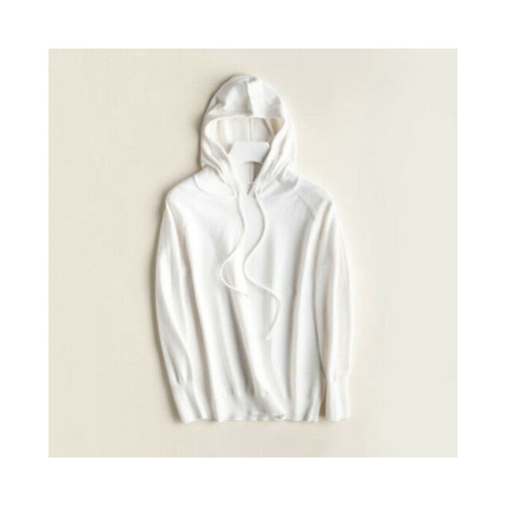 (White,L)Pull ample femme tricoté doux cachemire sweat à capuche manteau sweat à capuche hauts