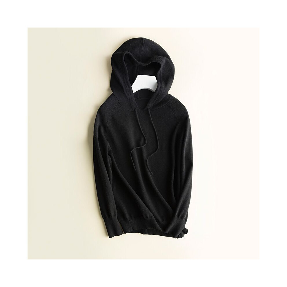(Black,M)Pull ample femme tricoté doux cachemire sweat à capuche manteau sweat à capuche hauts