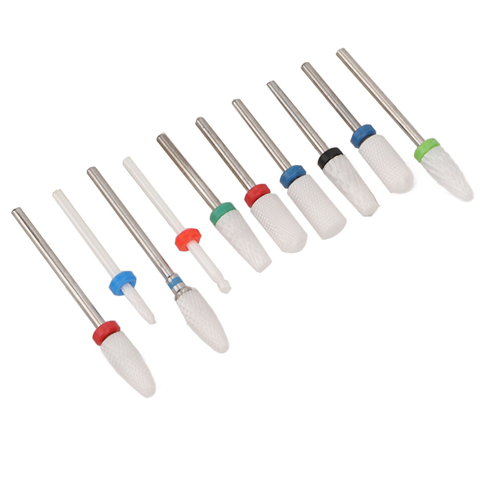 10pcs Ceramic Nail Drill Bits Holder Dustproof Manicure Head Set