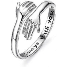 925 Sterling Silver Hug Ring for Women Adjustable Hugging Hands Open Love Promise Friendship Ring
