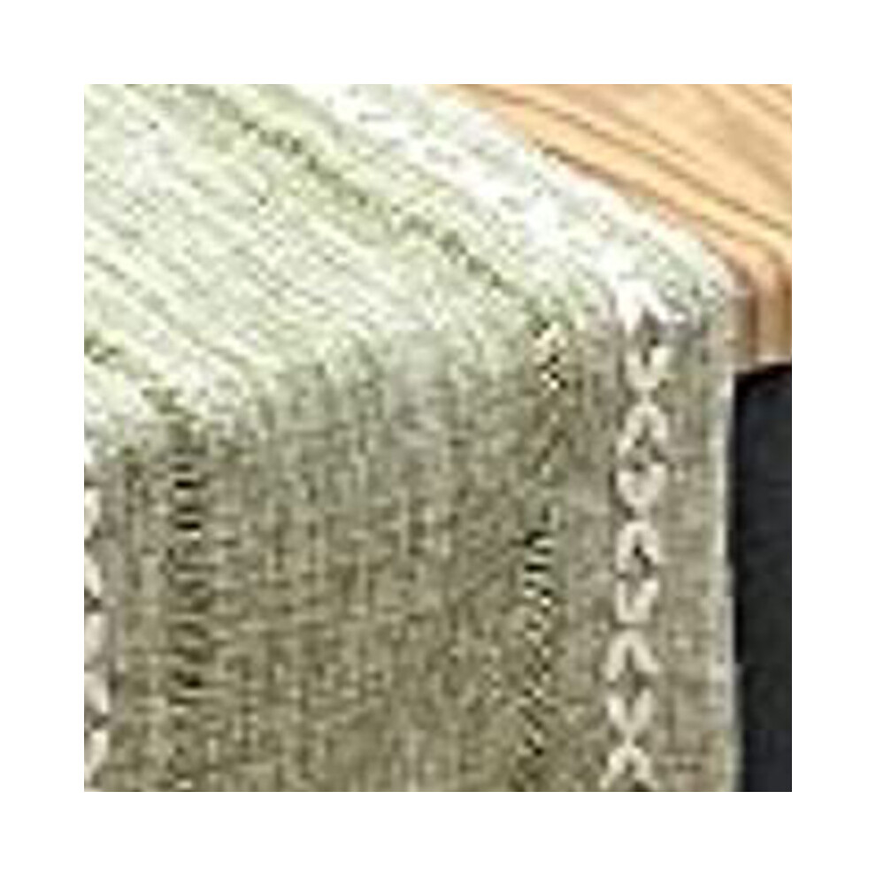 Retro Handwoven Cotton Linen Table Runner 33x183cm with Tassels Green-image-OPC-PJJKZFV-NEW