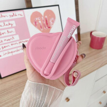 (shrimp pink)Lip Gloss Silicone Heart-Shaped Portable Earphone Case Wallet for Women