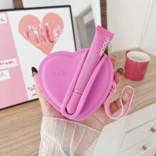 (rose red)Lip Gloss Silicone Heart-Shaped Portable Earphone Case Wallet for Women