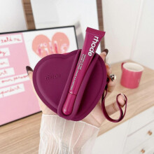 (plum color)Lip Gloss Silicone Heart-Shaped Portable Earphone Case Wallet for Women