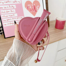 (brick red)Lip Gloss Silicone Heart-Shaped Portable Earphone Case Wallet for Women