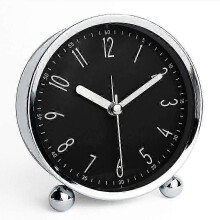 (Black)Metal Shell Round Desktop Alarm Clock