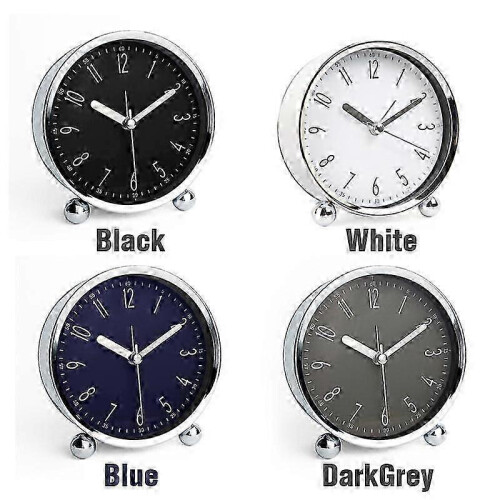 (White)Metal Shell Round Desktop Alarm Clock 1