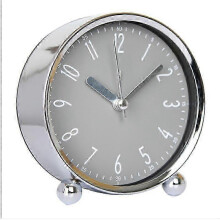 (Grey)Metal Shell Round Desktop Alarm Clock