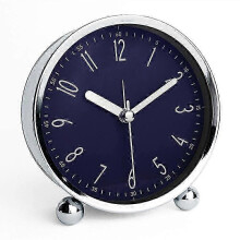 (Blue)Metal Shell Round Desktop Alarm Clock