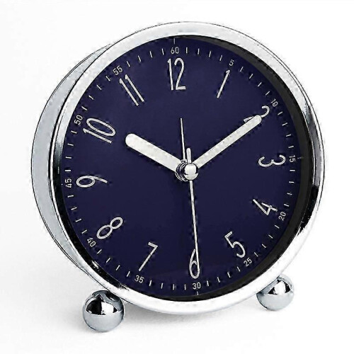 (Blue)Metal Shell Round Desktop Alarm Clock