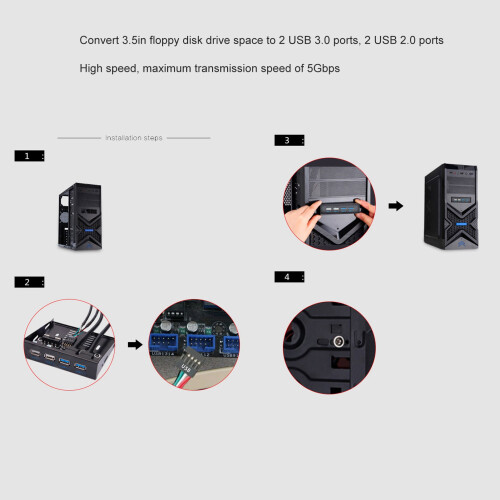 3,5-Zoll-Frontpanel USB 3.0-Hub, 4-Port, Eisen-Leiterplatte 2
