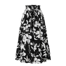 (S,Black)Women's Bohemian Floral Tiered Maxi Skirt