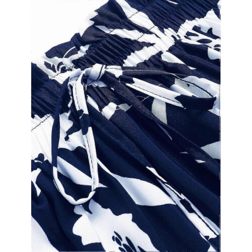 (S,Navy blue)Women's Bohemian Floral Tiered Maxi Skirt 2