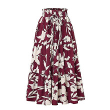 (XL,Wine red)Women's Bohemian Floral Tiered Maxi Skirt