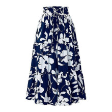 (M,Navy blue)Women's Bohemian Floral Tiered Maxi Skirt