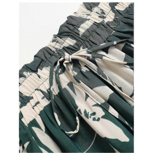 (M,Green)Women's Bohemian Floral Tiered Maxi Skirt 2