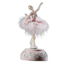 (White)Elegant Ballerina Music Box - Swan Lake Carousel with Feather Accents