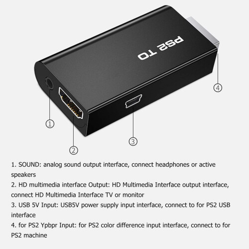 PS2 zu HD Interface 1080P Schwarz 7,1 x 3,5 x 1,4 cm