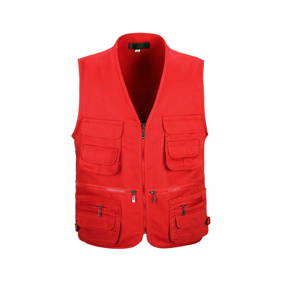 (Red,XL)Gilet homme randonnée multi poches gilet body chaud veste chasse pêche gilet