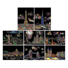1 Set of Scratch Paper Art City Building Scratch Cards Night View Scratch Paper