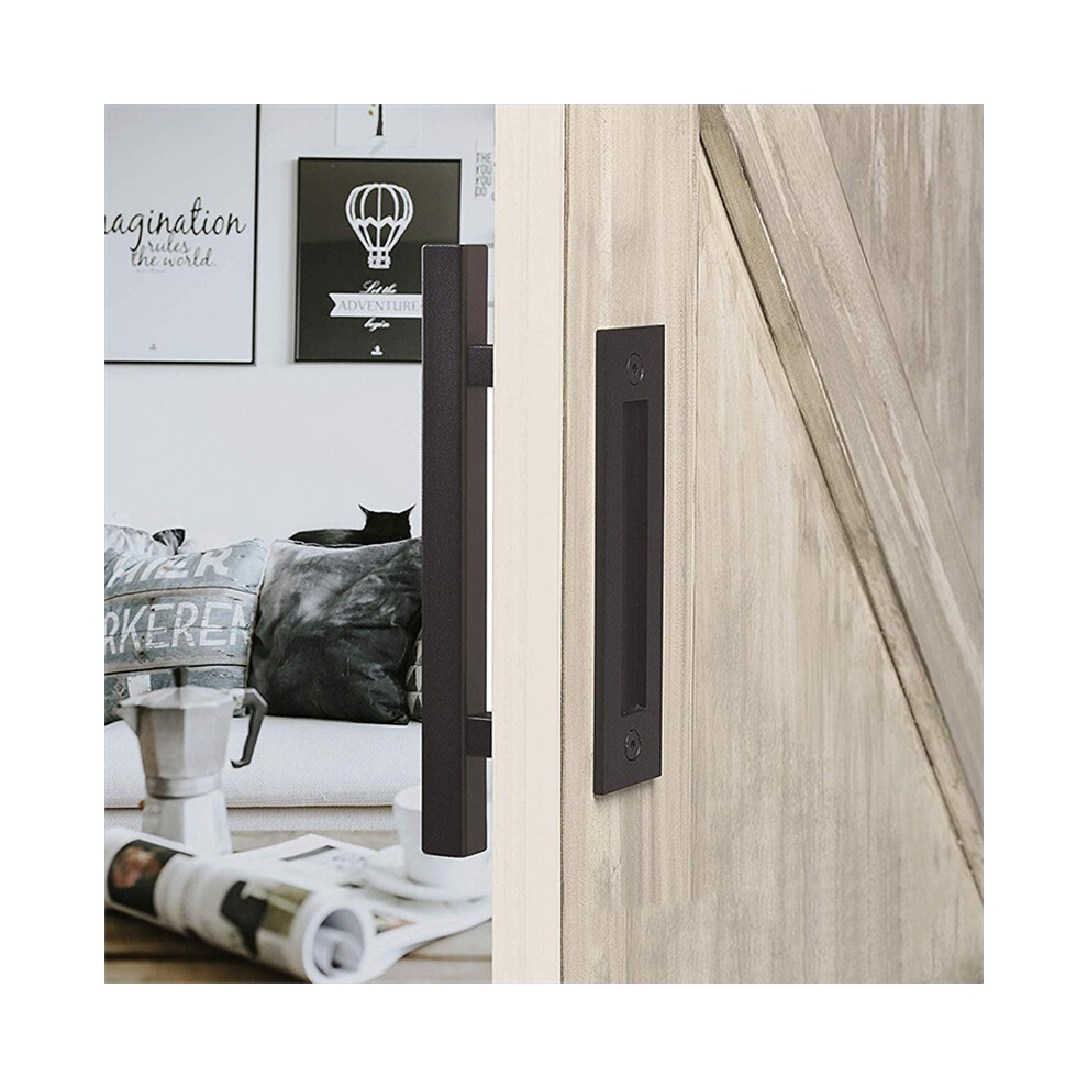 Carbon Steel Sliding Barn Door Handle Flat Back Plate Black Double Sided Rectangular 9421339682469