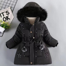(4-5 Years/110cm, Black) Girls Children Fur Lined Winter School Fleece Warm Thick Outerwear Coat Jacket