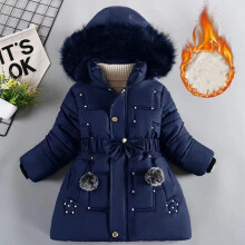 (4-5 Years/110cm, Navy Blue) Girls Children Fur Lined Winter School Fleece Warm Thick Outerwear Coat Jacket
