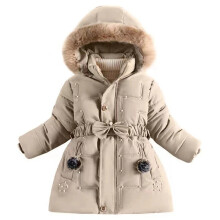 (6-7 Years/130cm, Khaki) Girls Children Fur Lined Winter School Fleece Warm Thick Outerwear Coat Jacket