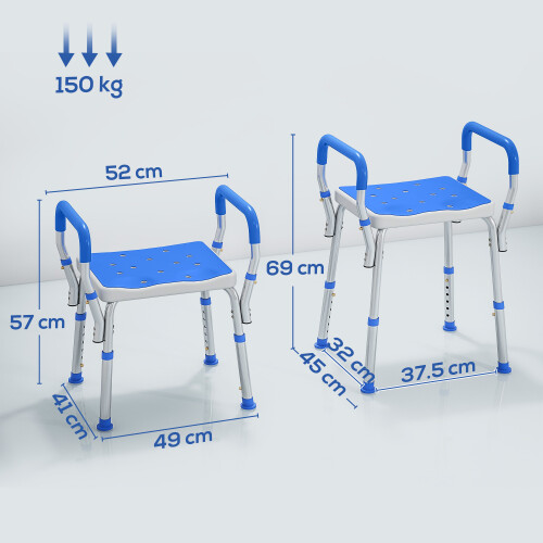 Homcom (Blue) HOMCOM Rust-Free Aluminium Bath Chair with Adjustable Height 1