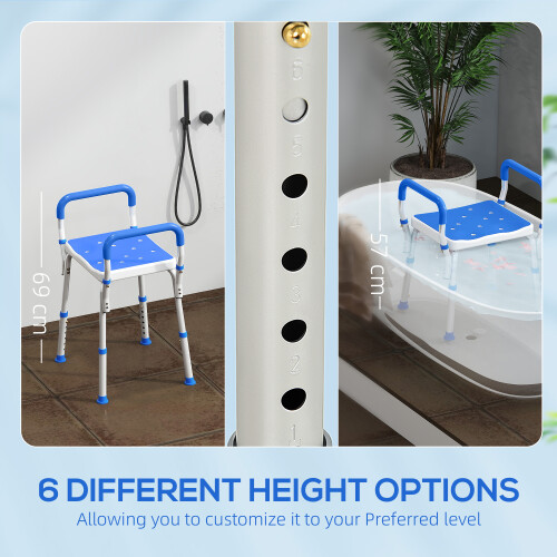 Homcom (Blue) HOMCOM Rust-Free Aluminium Bath Chair with Adjustable Height 2
