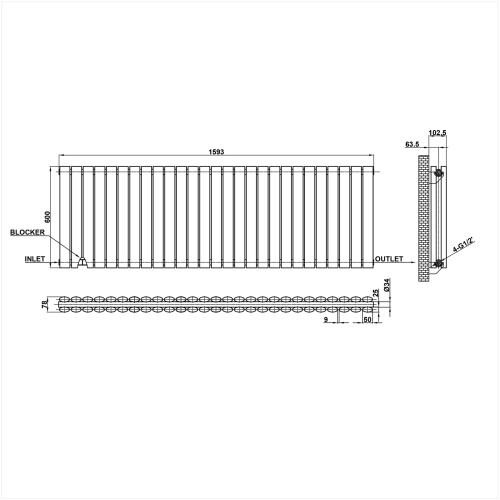 (600x1593mm Double Horizontal) SIMPLE BATHROOMS Anthracite Oval Column Radiators 2