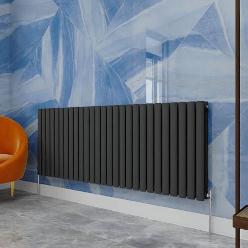 (600x1593mm Double Horizontal) SIMPLE BATHROOMS Anthracite Oval Column Radiators
