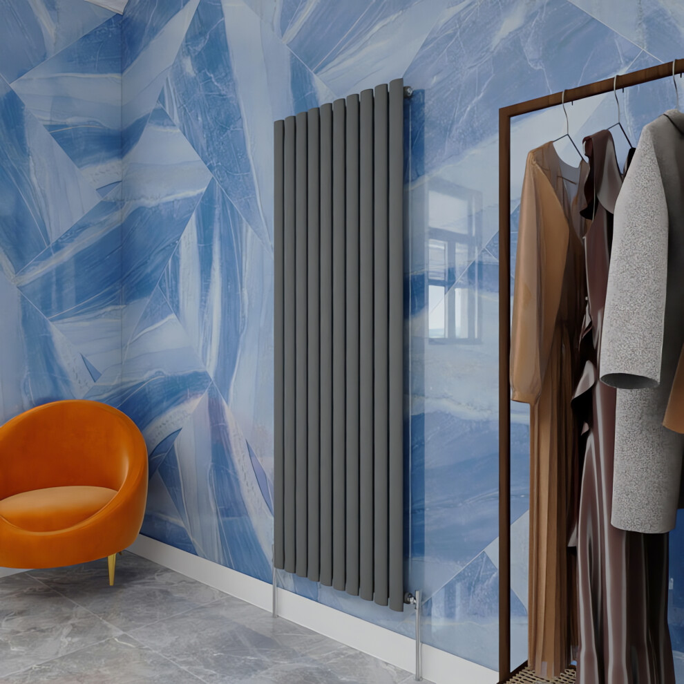 (1600X590mm Single Vertical) Simple Bathrooms Anthracite Oval Column Radiators 5062011312515