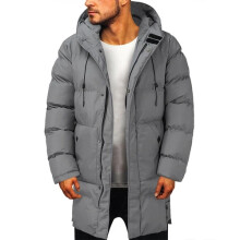 (Grey, UK L=Tag XL) Winter Mens Long Puffer Coat Hooded Thick Bubble Jacket Quilted Padded Overcoat