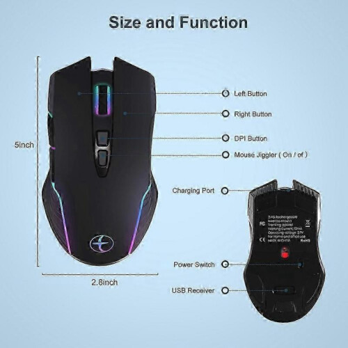Wireless Mouse Mouse Jiggler Mouse Mover LED Rechargeable 2.4G Mause Ergonomic Mini Mouse USB Optica 1