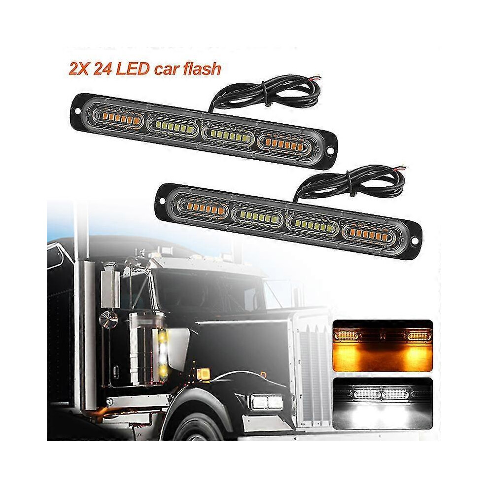 2Pcs 24LED Car Truck Emergency Warning Hazard Flash Strobe Light Bar Amber/White 72W 6500K 12V-24V DC-image-OPC-PJJNCMP-NEW