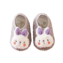 (Gray, S?6-12 months-12cm?) Kids Baby Infant Toddler Anti-slip Floor Slippers Socks Girls Cotton Boot Shoes