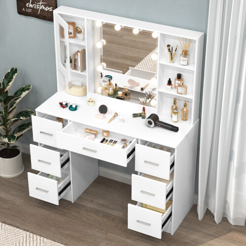 Large Dressing Table With LED Lighted Mirror 7 Drawers Makeup Vanity 1