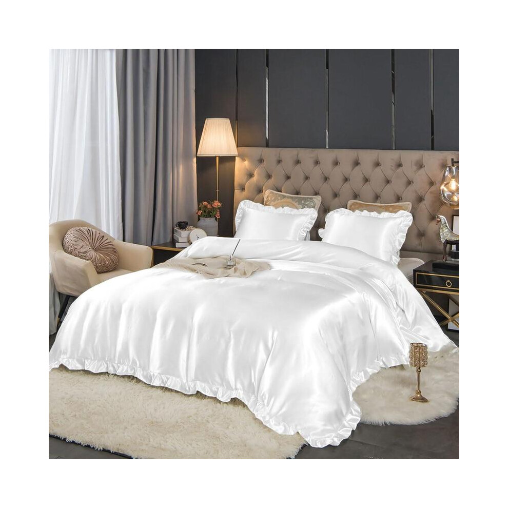 (white, US-King: 1Duvet cover +2Pillowcase) Solid Color Satin Bedding Set, 1 Duvet Cover & 1/2 Pillowcase without Filler, Soft Comfortable Bedding Set-image-OPC-PJJNHX6-NEW