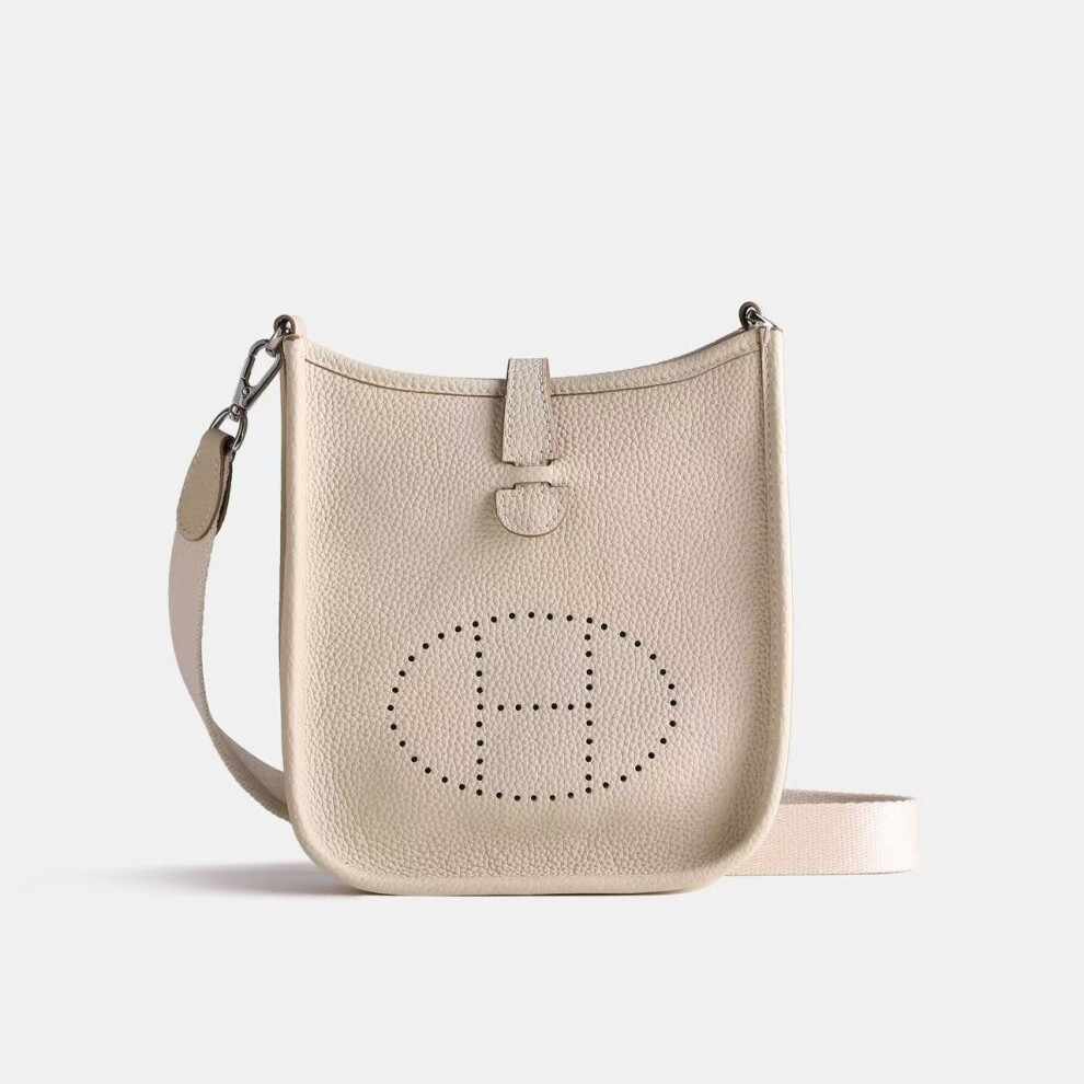 Qimorigeng （Milkshake White）2025 European And American Fashion Genuine Cowhide High-End Small Square Bag, Single-Shoulder Crossbody Versatile Women's Bag