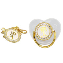 Goldene Rhinestone-Schnullernippel mit Buchstaben 6–18 Monate
