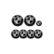 BMW-Emblem-Set – 7-teilig: Motorhaube und Kofferraumdeckel, 82-mm-Radkappen, 45-mm-Lenkrad