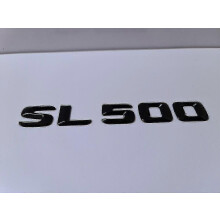 SL 500 Heckklappenemblem in glänzendem Schwarz mit flachen Buchstaben und Zahlen, Mercedes-Benz SL-Klasse