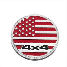 (Silverröd) 3D-metall sidoskärm bak bagageutrymme emblem klistermärke 4X4 amerikansk flagga f