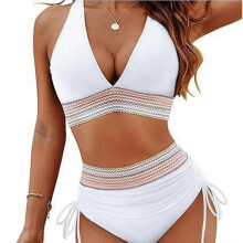 (M,White)Women's High Waist V-Neck Swimwear