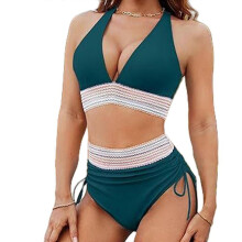 (S,Army Green)Women's High Waist V-Neck Swimwear