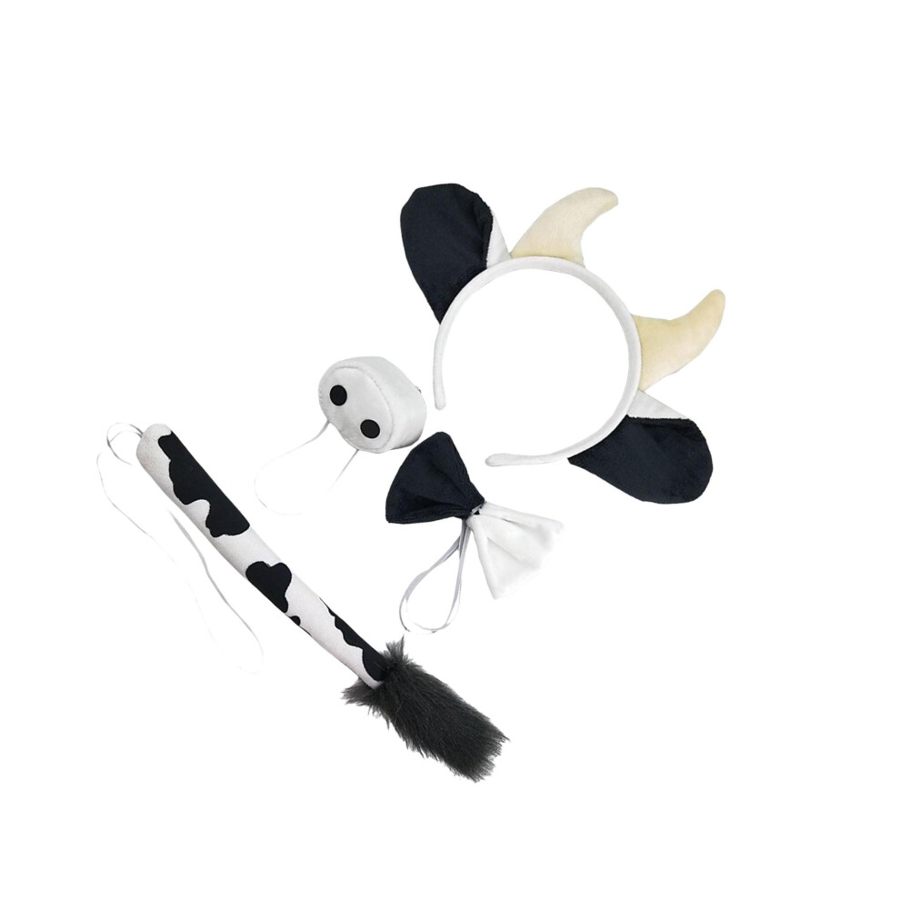 4 Pieces Animal Cow Costume Set Ears Headband Nose Bowtie Tail for-image-OPC-PJJPS56-NEW