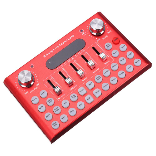 (Red) Live Sound Card Webcast Headset Mic Voice Control Bluetooth for Phone Computer 2
